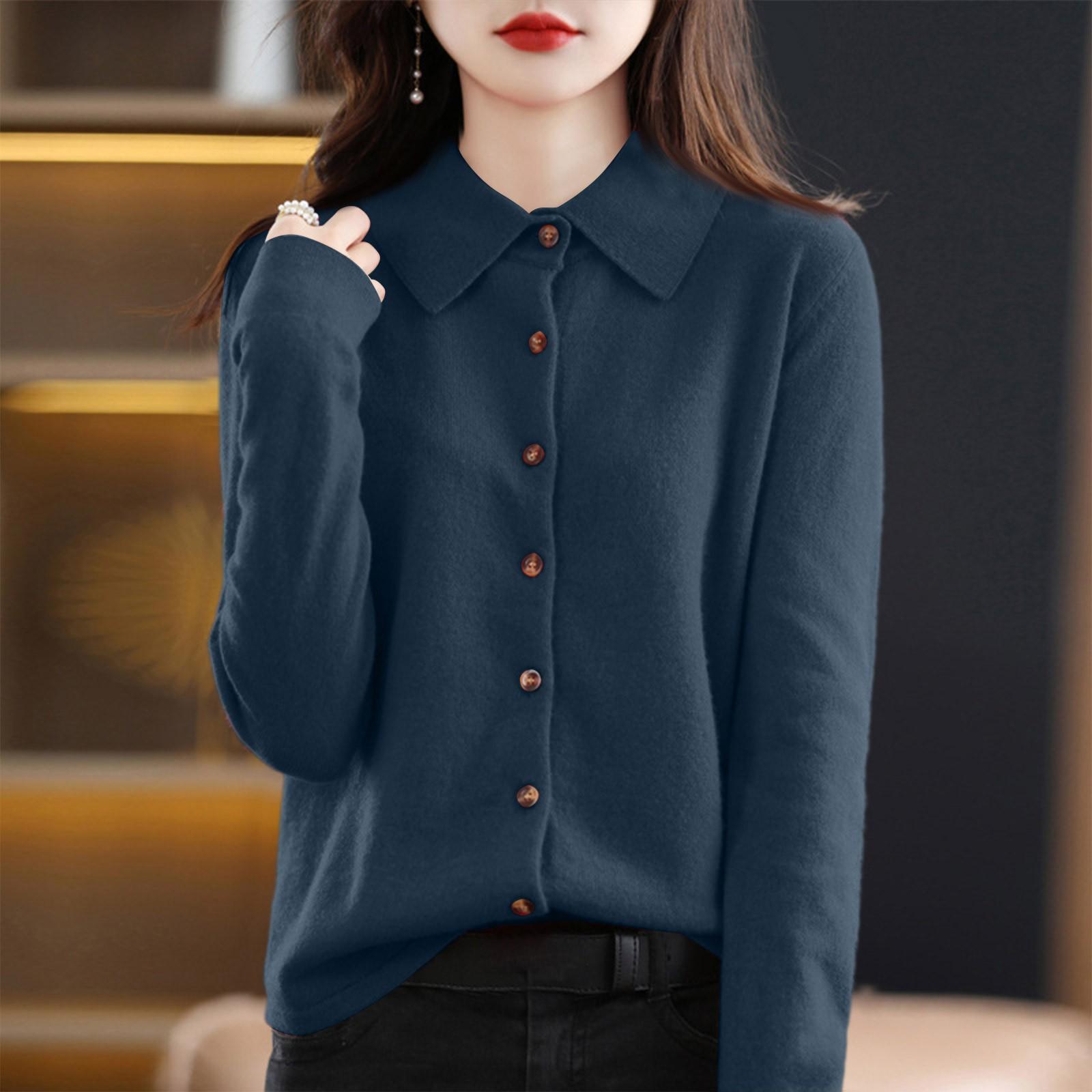 

Женский модный повседневный кардиган однотонного цвета свободного кроя с длинными рукавами и отложным воротником L