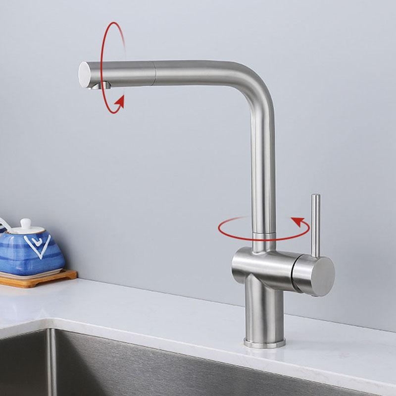 Nickel 304 Stainless Steel Kitchen Sink Faucet 360 Degree Rotate Single Handle Deck Mounted Hot and Cold Water Mixer Tap
