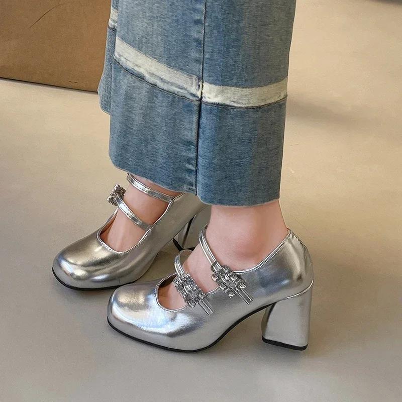 

Fashion Elegant Woman Heeled Shoes Brand Buckle Strap Women s High Heels Fashion Round Toe Office and Career Shallow Solid Pumps Women 35