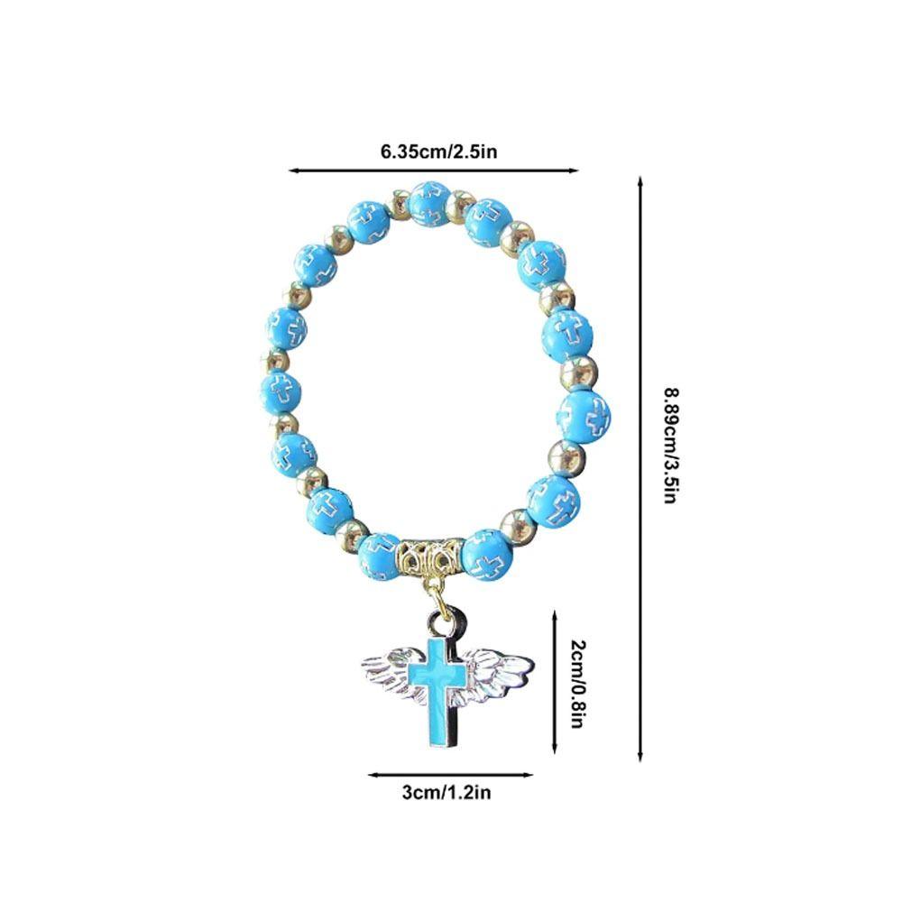 Fashion Angel Wing Cross Bracelet Acrylic Bead Chain Exquisite Religious Gift