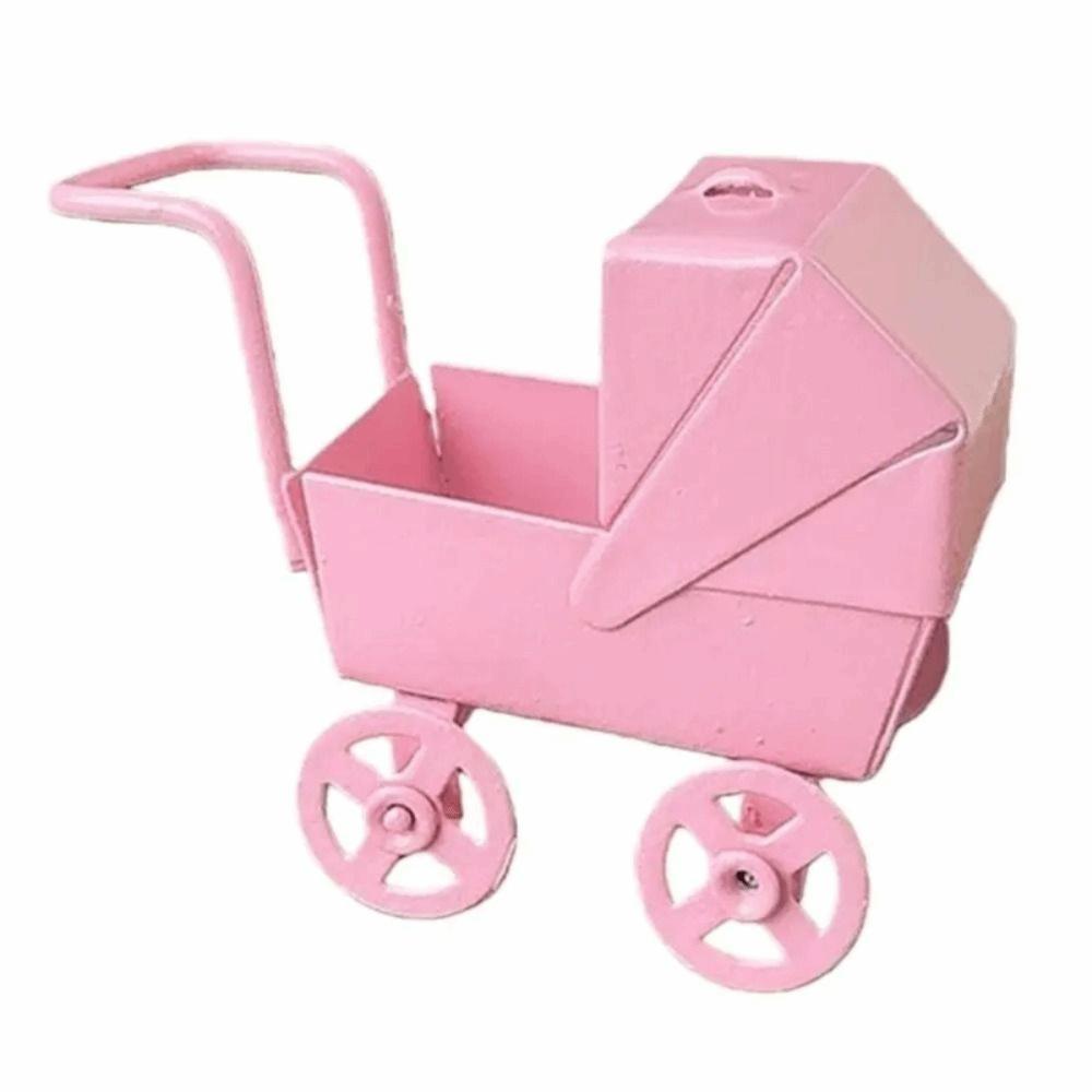 Mini Size 1:12 Dollhouse Miniatures Wrought Iron Doll Pram Toys Baby Stroller Model Collection Toy