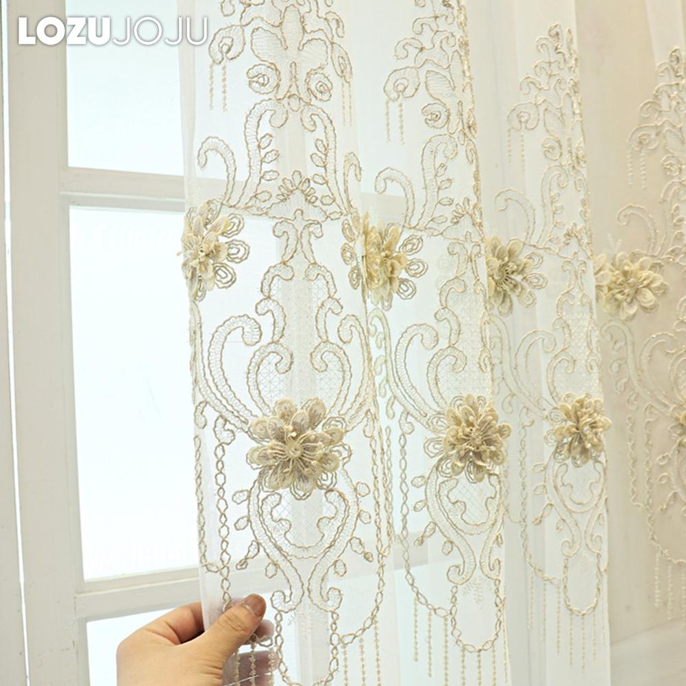 1PC LOZUJOJU Elegant European Embroidered Three-dimensional Sheer Curtain 260cm Height Tulle for Living Room Bedroom Window Decoration Home Decor