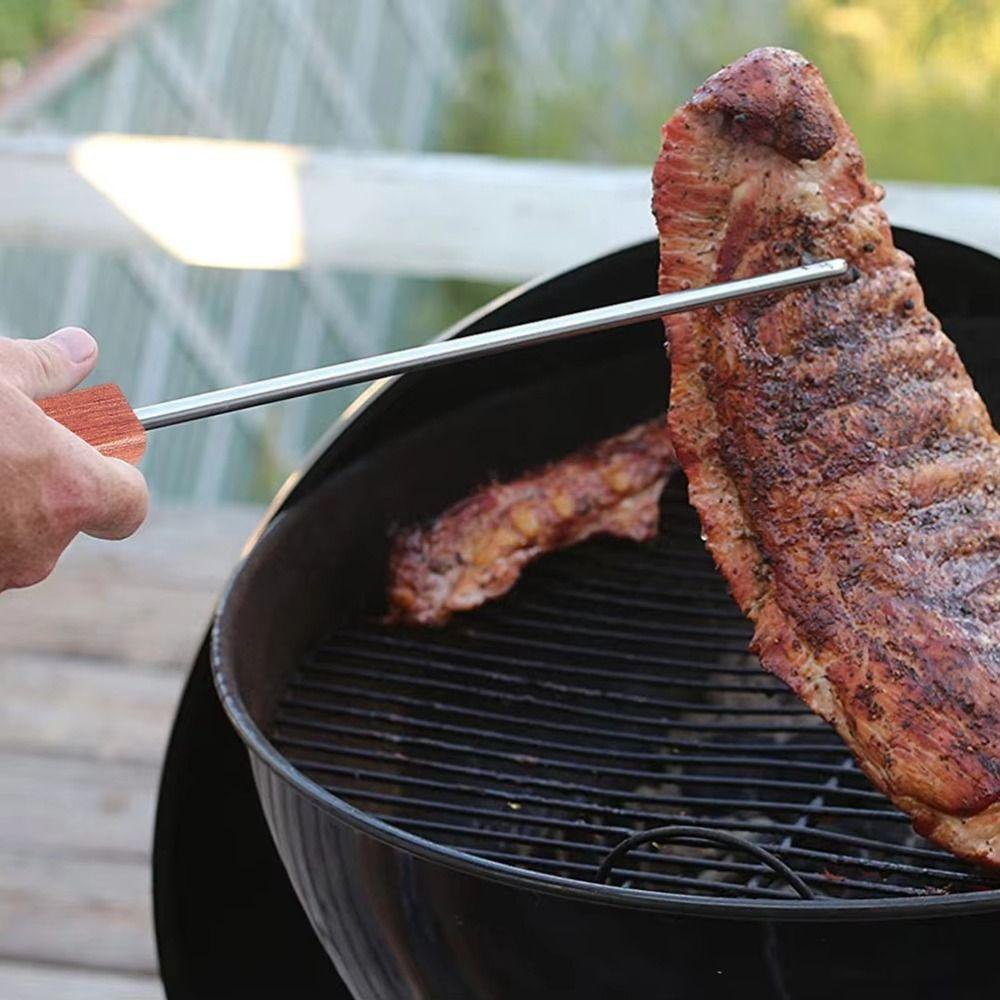 Wooden Handle BBQ Meat Flipper Hook Heavy Duty Grilling Cooking Flipper  Home Cookout