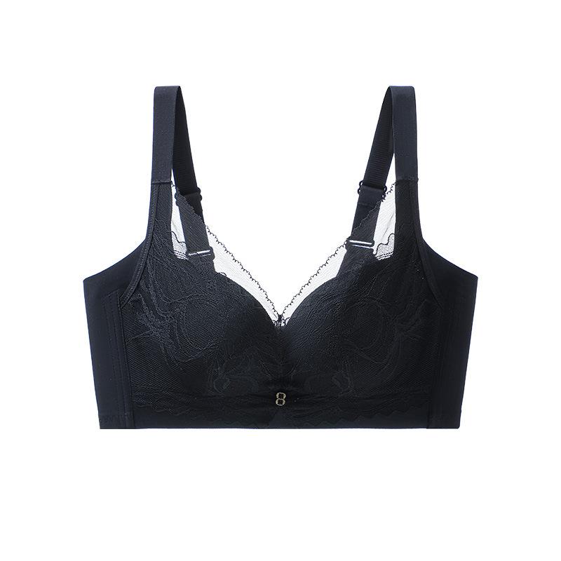 

Summer breathable hole cup sexy lace breast anti-sagging gather bra fixed cup M【34/75BC】 чёрный