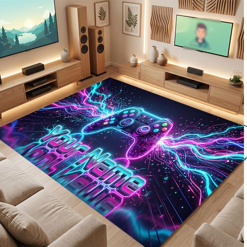 Neon Colorful Theme Crystal Velvet Floor Rug Personalized Custom Name Text Warm Carpet Home Decoration