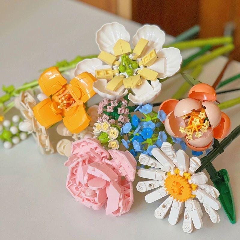 Construction Block Flowers Bouquet Brick Toy Children Girls Mini Art Building Blocks DIY Gift For Valentine Compatible With