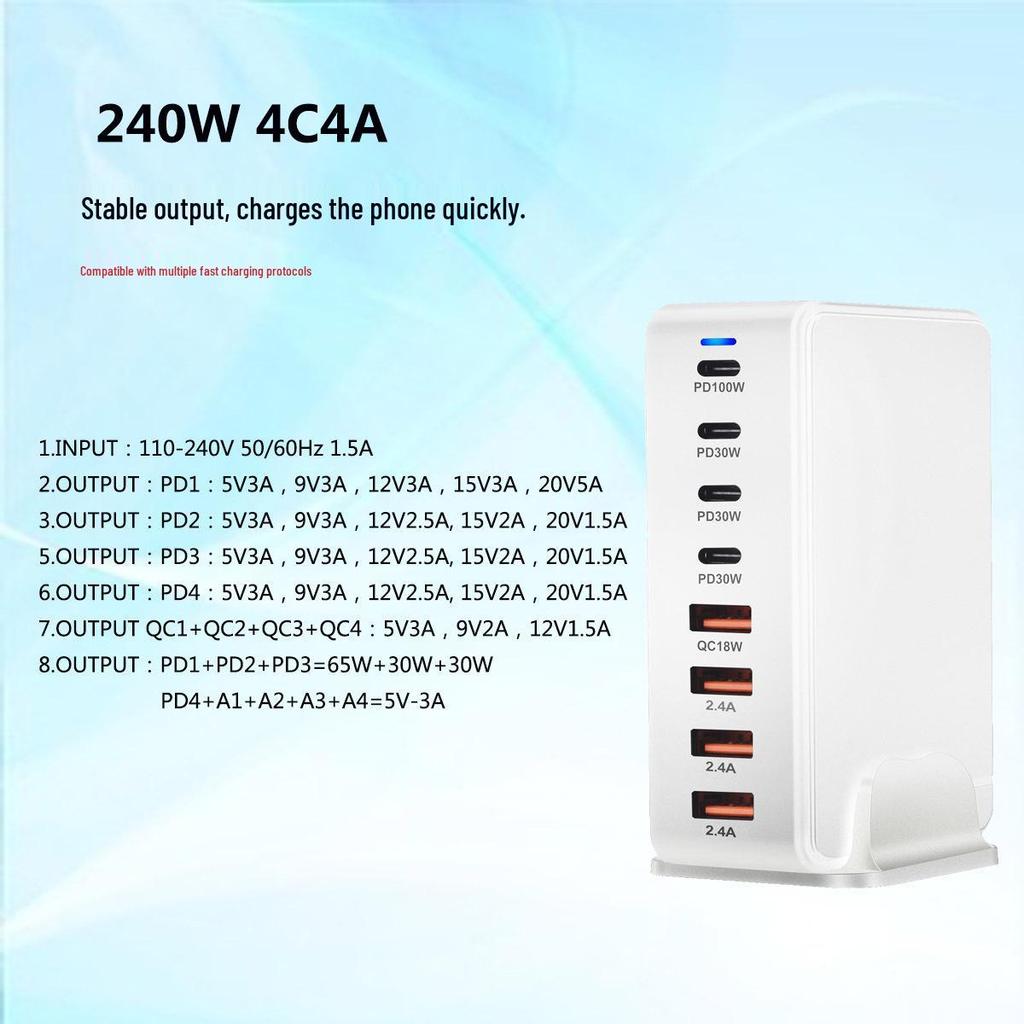 240W PD Multi-Port Desktop Charger for Mobile Phones—268W GaN Fast Charging Station