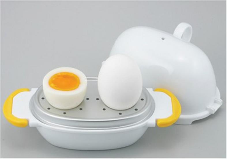 Akebono Boiled Egg Cooker for 2 Eggs Japanese Made Microwave Egg Boiler, White (RE-277)