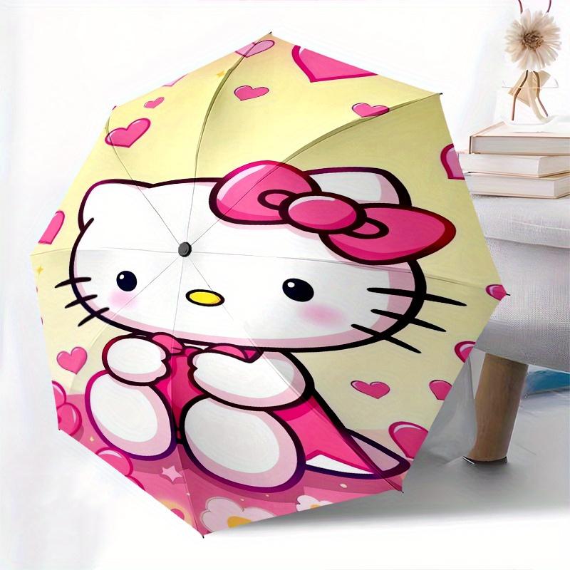Hello Kitty,Hearts Automatic Folding Umbrella-Simple 8-Rib Design, Bright Cartoon Pattern, Durable Iron Frame, Suitable For Travel, Outdoor,