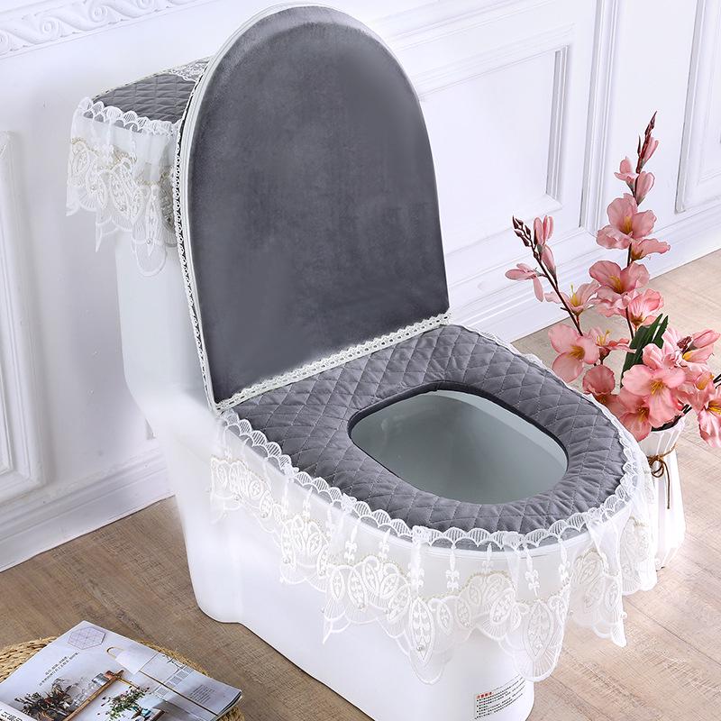Lace Fabric Toilet Seat Cushion Set: 3-Piece Cover, Pad, and Ring.