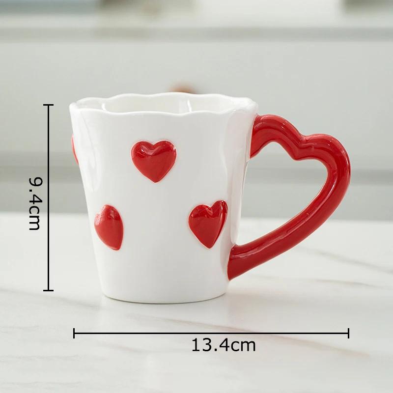 Lovely Heart Shaped Porcelain Mugs Water Cup Tableware 250ml Coffee Mug Dining Table Afternoon Tea Teacup Fruits Juice Cup