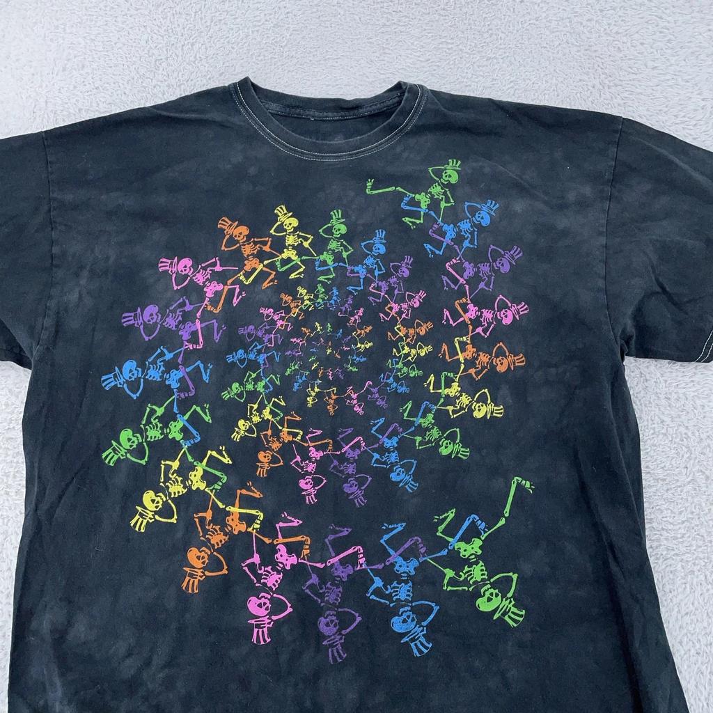 Grateful Dead Liquid Blue T-Shirt FITS XL Black Rainbow Skeleton Spiral Tie Dye