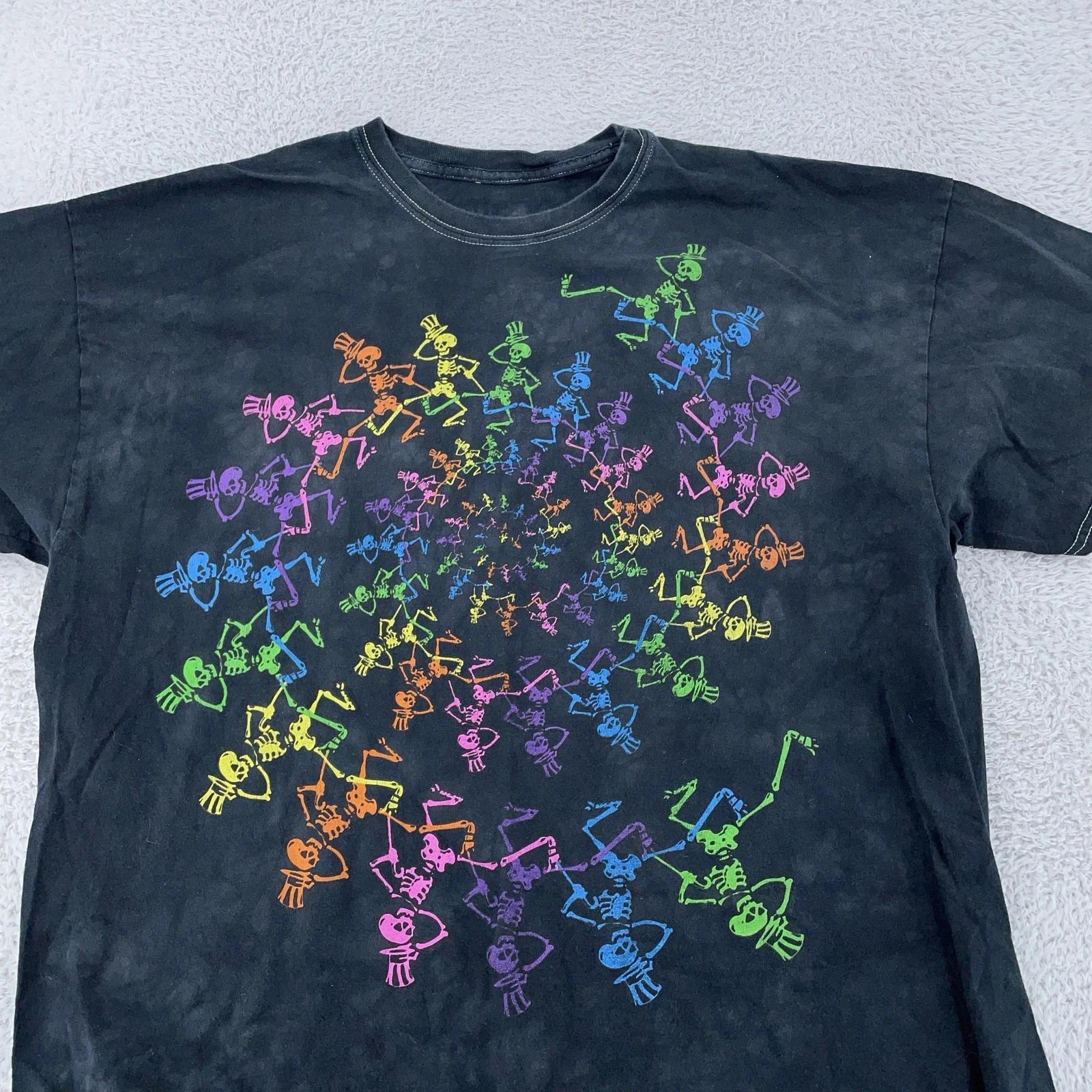 Grateful Dead Liquid Blue T-Shirt FITS XL Black Rainbow Skeleton Spiral Tie Dye L
