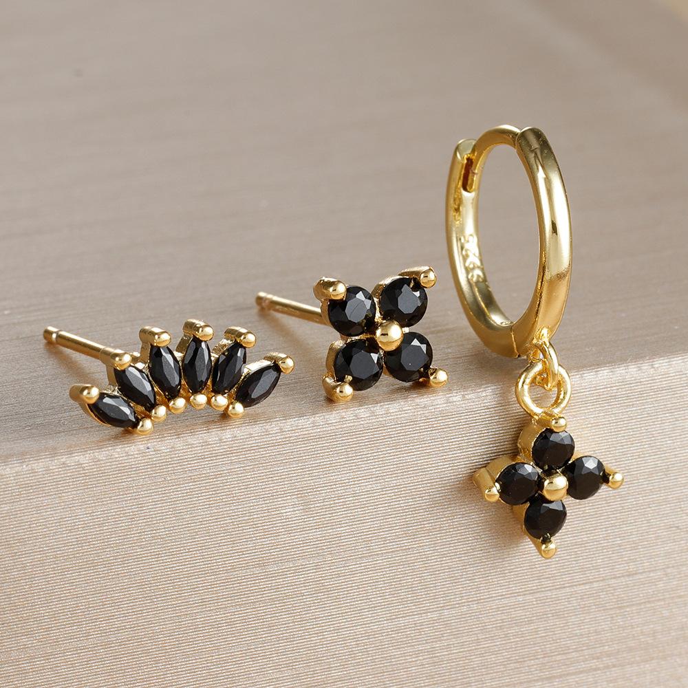 3-teiliges Modisches Orange Blau Zirkon Hängende Ohrringe Set für Damen Edelstahl Blume Dangle Ohrring Piercing Schmuck
