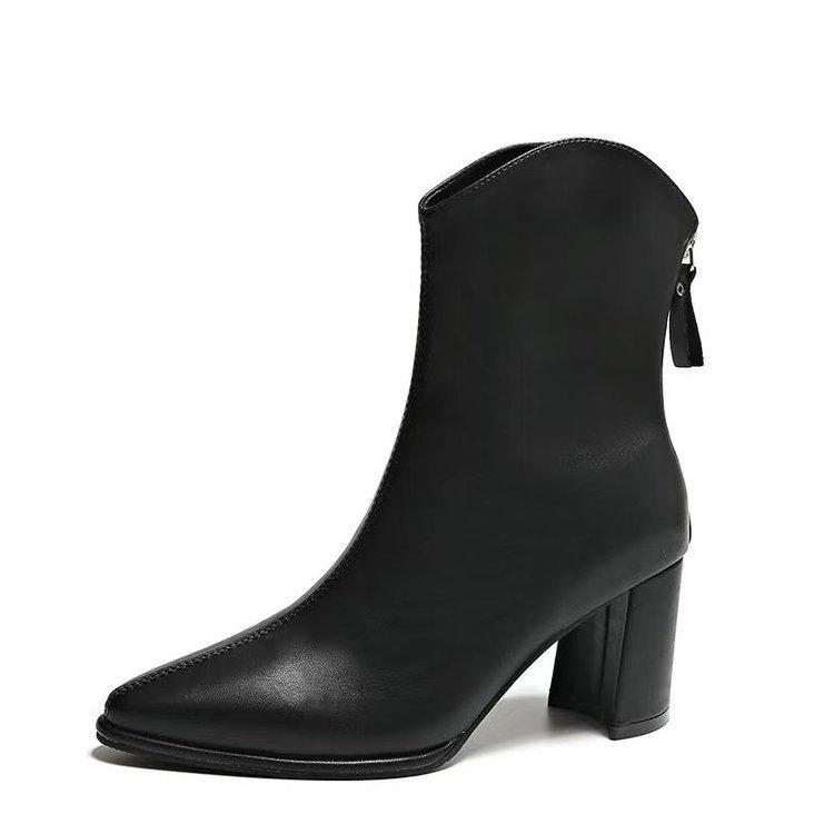 High Heels Women's Thick Heel Pointed Short Boots White Women's Boots 2025 Autumn and Winter New Single Boots French Fashion Thin Boots