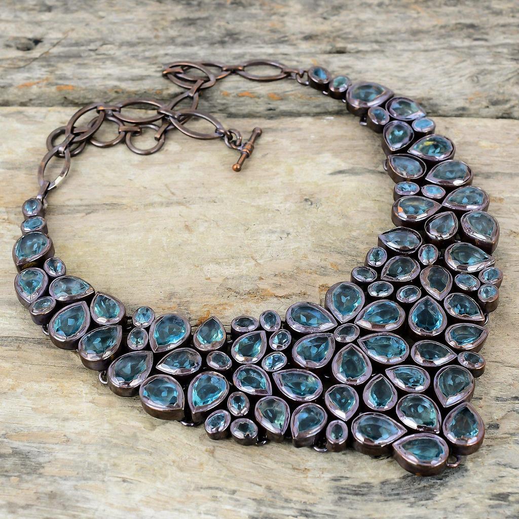 Faceted Swiss Blue Topaz Necklace Electroformed Copper Necklace Adjustable Chain Necklace Dainty Gemstone Necklace Handmade Jewelry For Gift