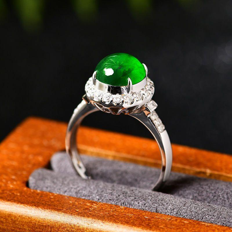 Natural Green Chalcedony Circular Rings for Women Silver 925 Inlaid with Diamonds Classic Fashion Ring Banquet Jewelry Gift