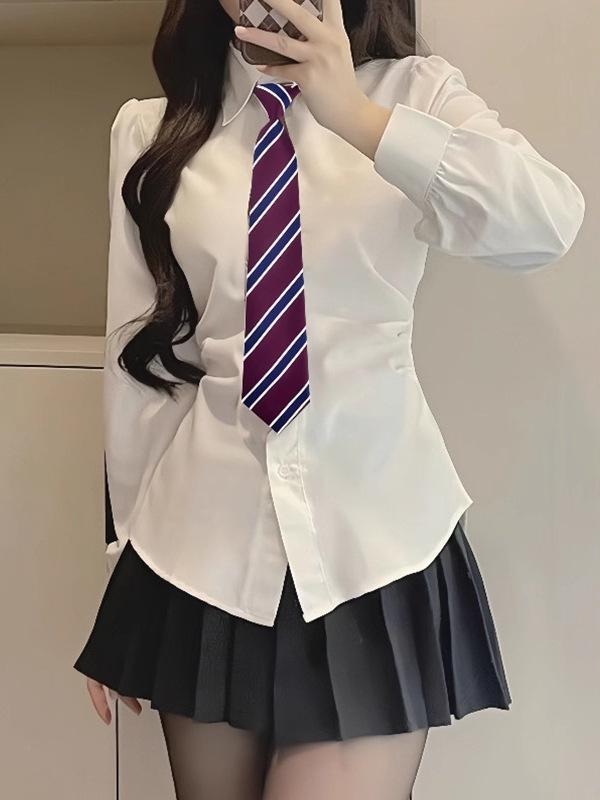 

Waist-Cinching Slim White Academy Style JK Shirt for Spring and Autumn S