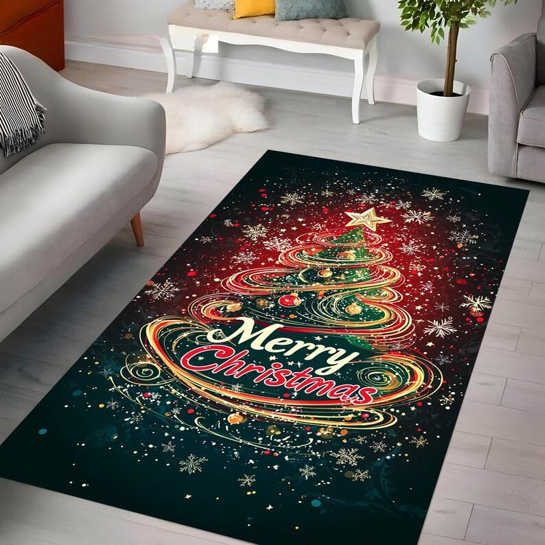 Christmas Print Doormat Merry Xmas Holiday Rug for Home Decor Festive New Year Gift Mat Non-Slip Design
