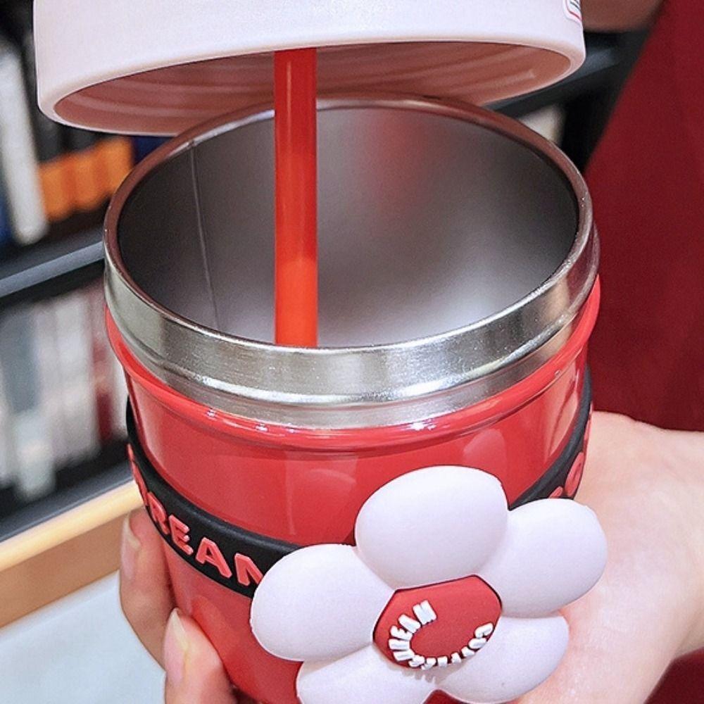 Mini 400ML Water Bottle Stainless Steel Office Straw Water Cup Dopamine Cute Coffee Cup  Girls