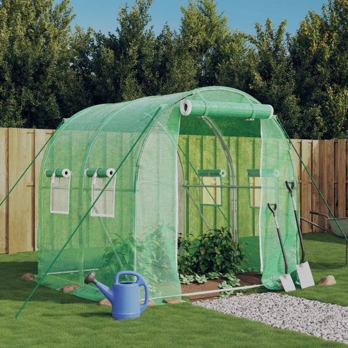 VidaXL Greenhouse with Green Steel Frame 4 M² 2x2x2 M, Polytunnel, Cold Frame, Tomato Greenhouse, Garden Greenhouse, 364073