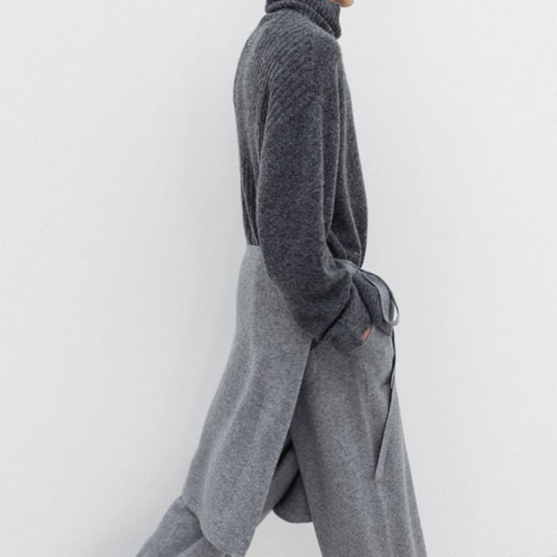 UMARMUNG COLLECTION Super Fine Merino Layering Wrap Skirt_Heather Grey