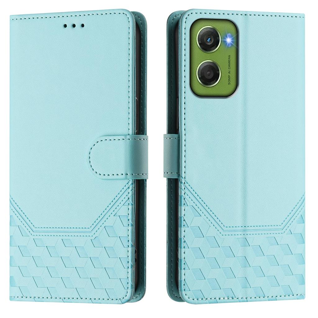 For Motorola Moto G06 4G Case Imprinted Honeycomb RFID Blocking Leather Phone Cover with Strap