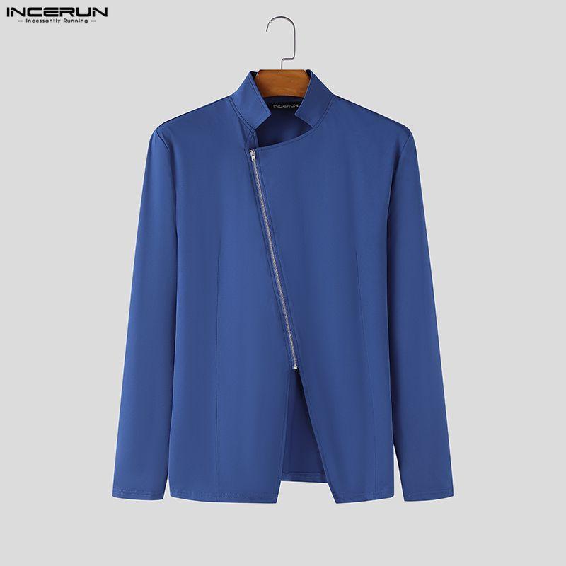 INCERUN Magliette Casual da Uomo con Collo Stretto, Manica Lunga, Zip Laterale, Vestibilità Aderente