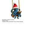 Octopus Reading Ornament Blue Octopus Reading Swing Ornament Sea Creature Christmas Tree Hanging Decor Squid Art Collection Gifts for Ocean Lovers