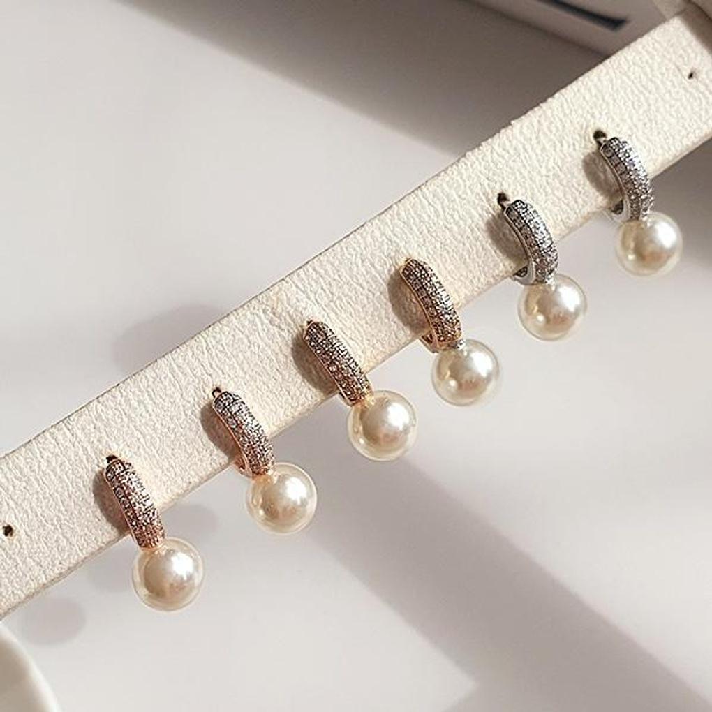 Women's Daily Best Pearl Cubic Ring Earrings