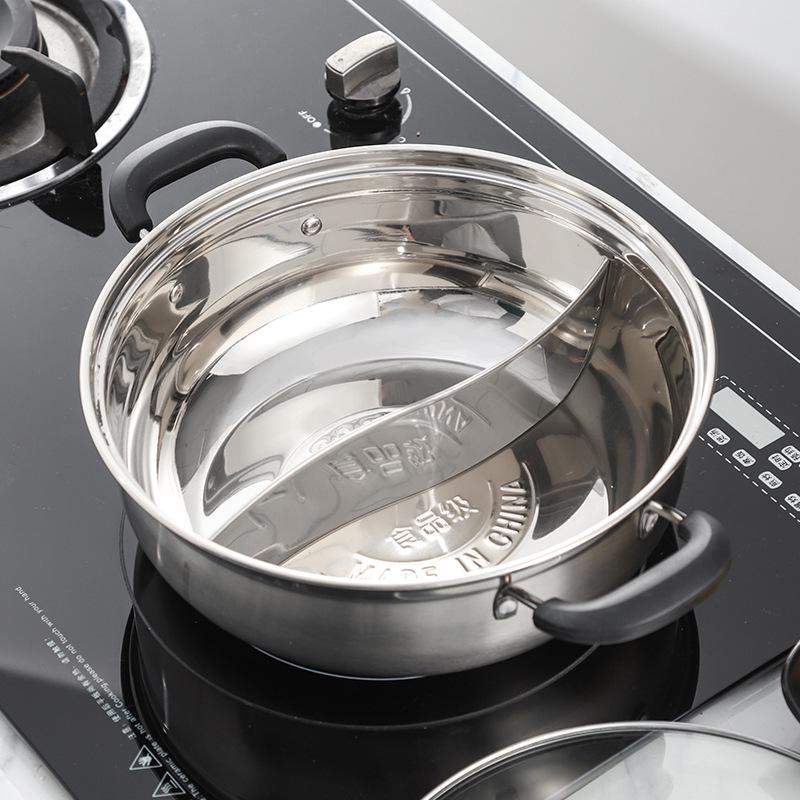 Double Flavor 304 Stainless Steel Hot Pot with Handles - Large Capacity for Clear Soup & Spicy Pot, Induction Cooker Compatible