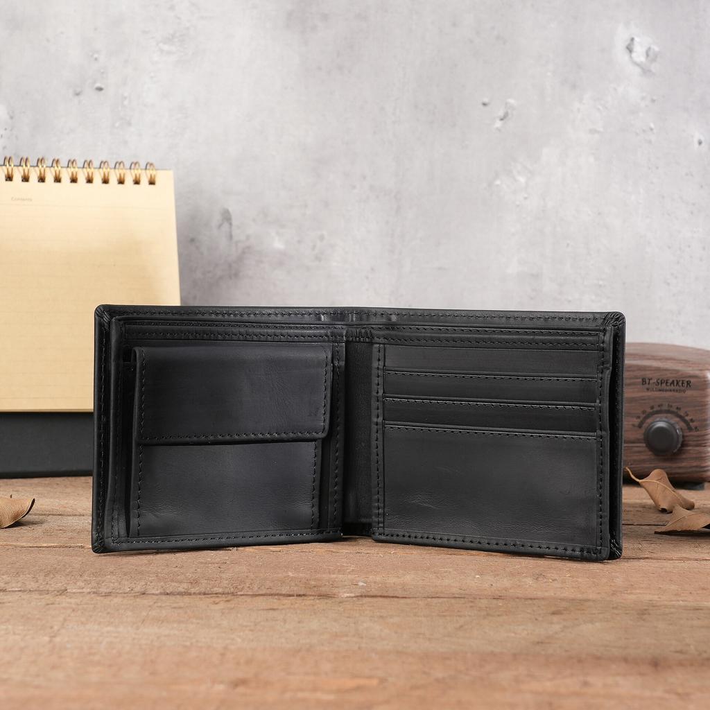 Handgefertigte Retro Crazy Horse Leder Herren Geldbörse Münzfach und Kartenhalter Schlanke Geldbörsen für Männer Rindsleder Geldbörse