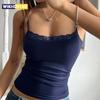 Nuovi Top Cami Estivi da Donna alla Moda con Bordi in Pizzo Senza Maniche Schiena Scoperta Scollo Profondo Canotte Crop Costolati