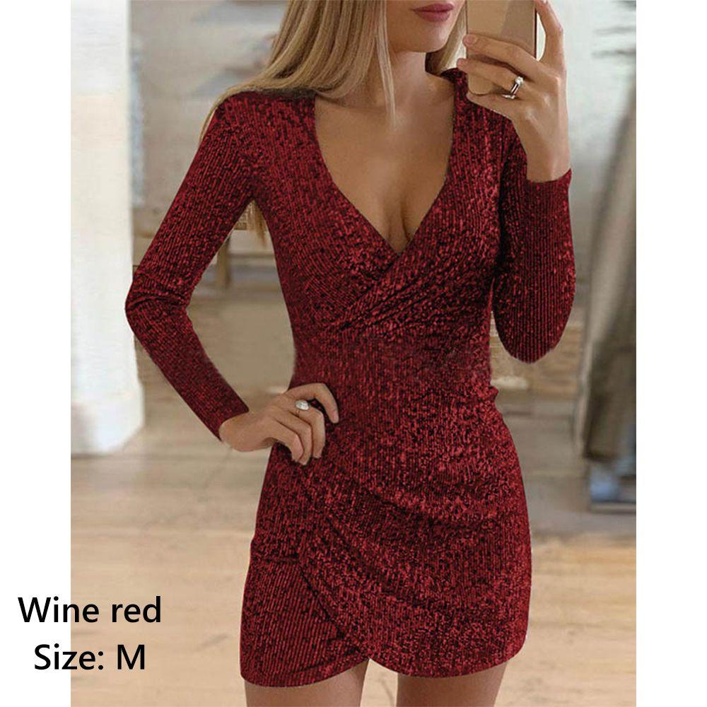 Bling Clubwear V-Ausschnitt Party Abendkleider Bodycon Partykleid Ballkleid Pailletten Minikleid