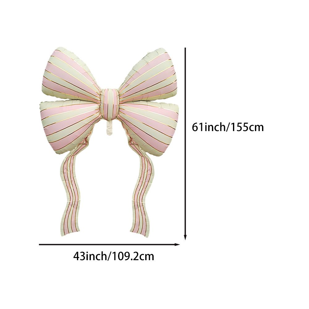 60-Inch Giant Striped Bowknot Foil Balloon, Helium-Supported Large Ribbon Mylar Balloon, Aesthetic Matte Pink Bow Shape Decorations
