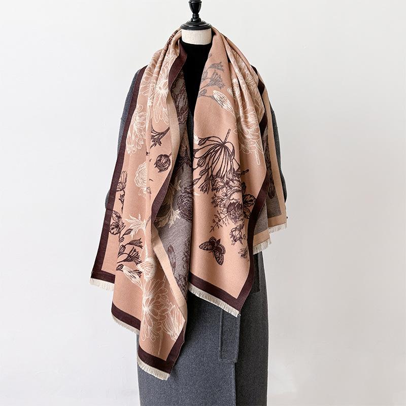 Plant Line Draft Girl Style Scarf Imitation Cashmere Scarf Winter High-end Warm Shawl