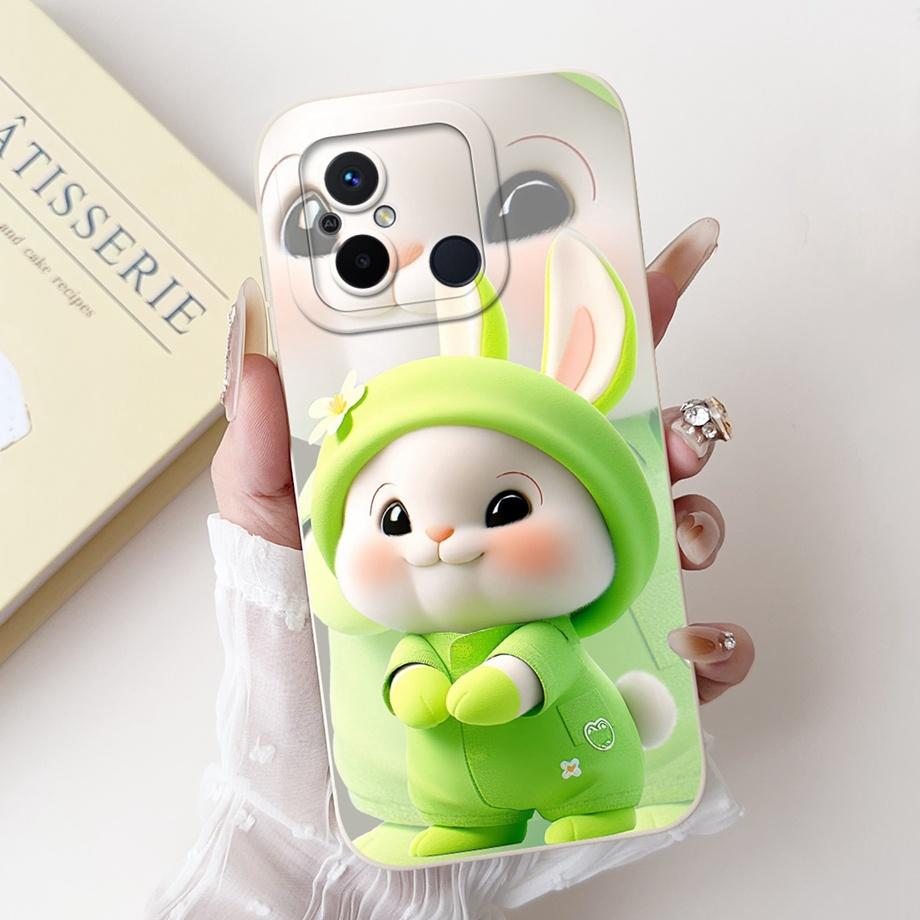 For Xiaomi Redmi 12C 11A 4G Phone Case Redmi 12 4G Poco C55 Back Cover Soft Liquid Silicone Pnada Rabbit Flower Cute Fundas