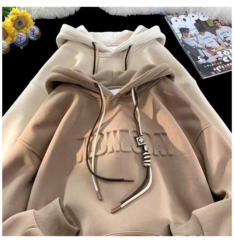 Men's Casual Retro Steel Stamp Hooded Sweatshirt, Versatile, Youthful, Trendy, Loose-Fit, Sporty American Jacket