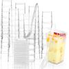 EASERCY 50 Pack 3 oz Square Mini Dessert Cups with Lids and Spoons Clear Dessert Shooter Cups with Spoons Parfait Cups with Lids Appetizer Cups for