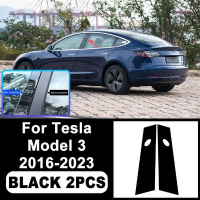 Pro Tesla Model 3 2016- Samolepky na sloupky B a C Piano Black, Snadno instalovatelné PC lišty oken, Díly pro styling exteriéru proti poškrábání
