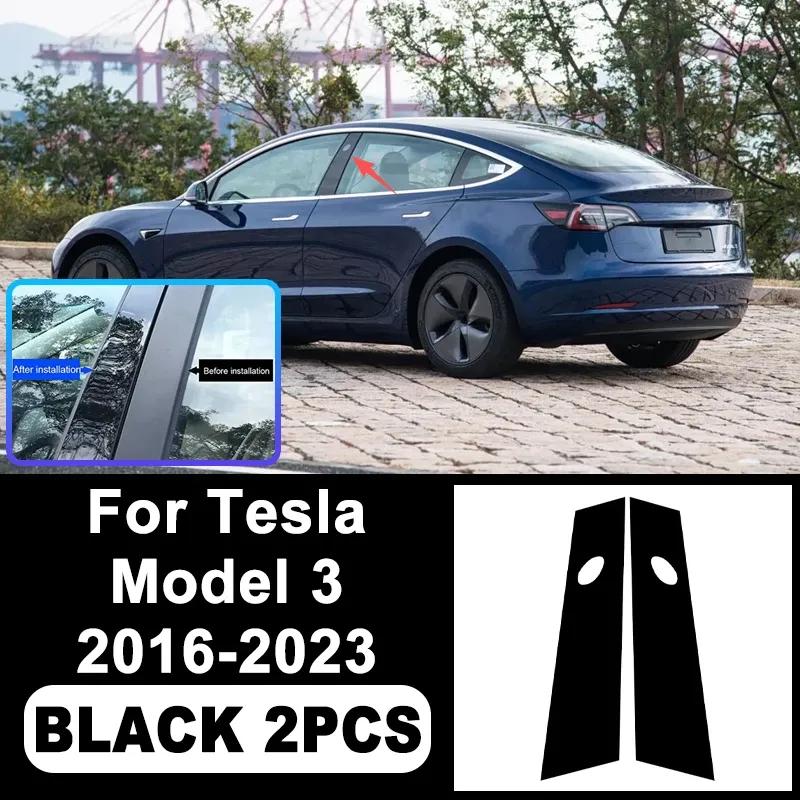 Pro Tesla Model 3 2016- Samolepky na sloupky B a C Piano Black, Snadno instalovatelné PC lišty oken, Díly pro styling exteriéru proti poškrábání