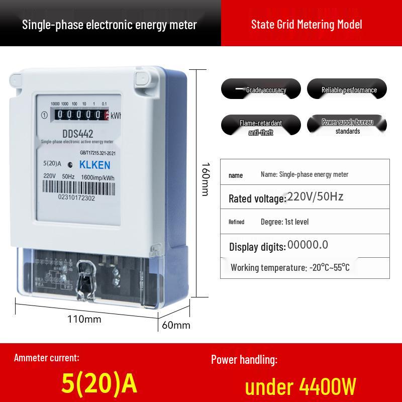 Digital 220V Single-Phase Electric Meter for Household & Rental Rooms – High-Precision Sub-Meter for Air Conditioning & Fire Detection
