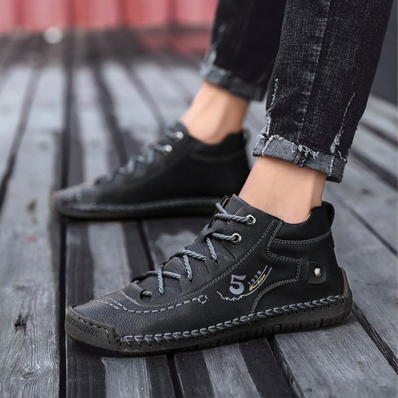Men's Leather Casual Ankle Boots Fashion Moccasin High Quality Handmade Oxford Shoes for Men Lightweight Breathable Mens Boots