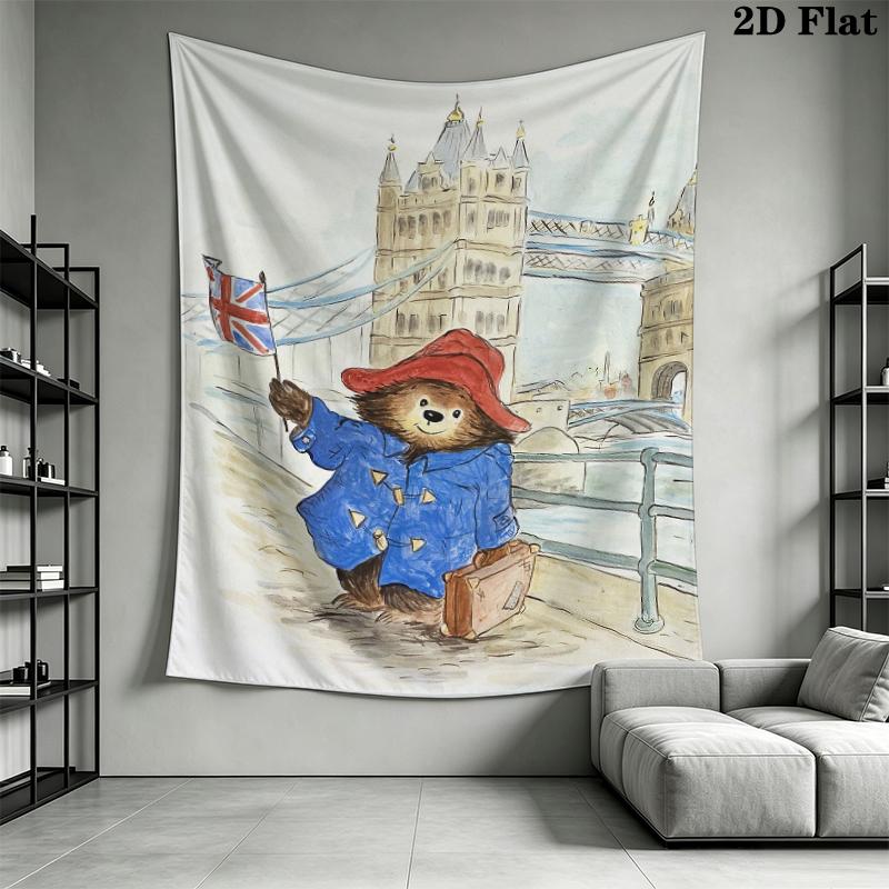Paddington Bear Wall Tapestry Aesthetic Wall Hanging Printed Fabric Blanket Decorative Tapestries for Bedroom Living Room Home Decor