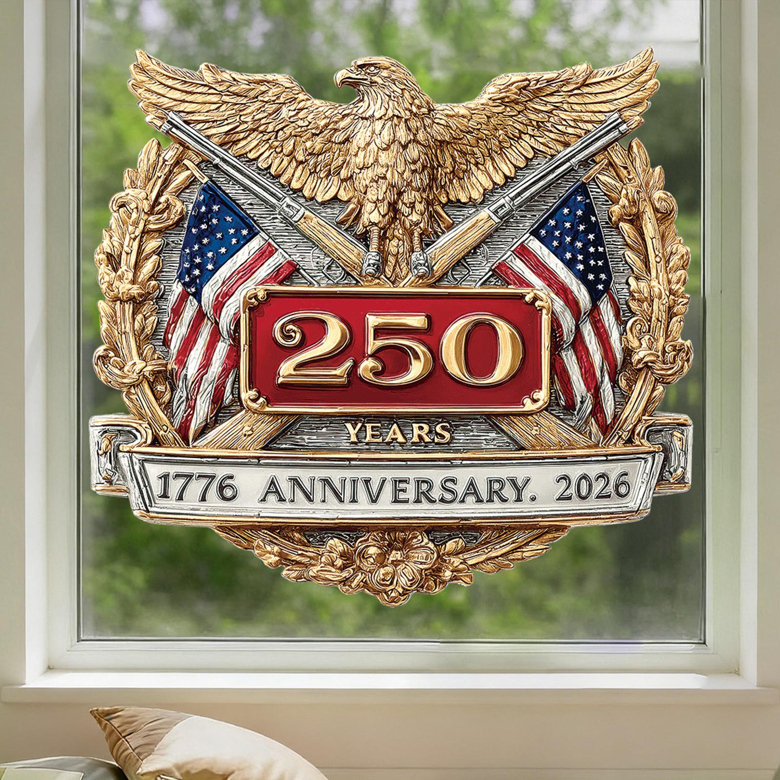 

American Independence Day Window Sticker 0th Anniversary Gold Badge Electrostatic Window Sticker Holiday Decoration Sticker One Size