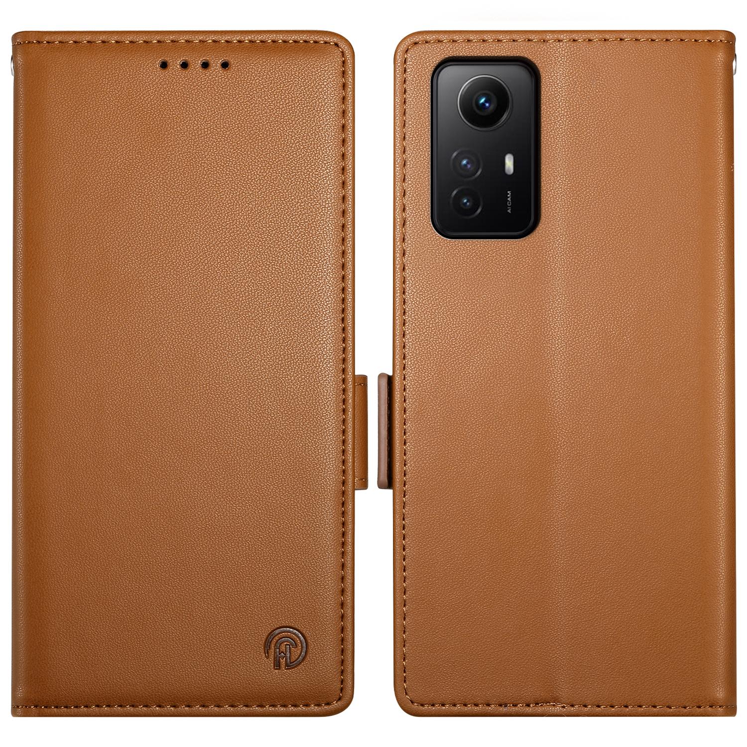 

DF-010 For Xiaomi Redmi Note 12S 4G Case Stand Magnetic Clasp Leather Phone Cover Brown
