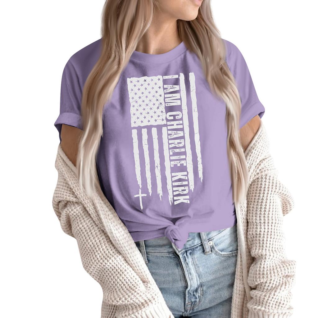 Women's Fashion Casual Printed Short Sleeve Round Neck Pullover Tops