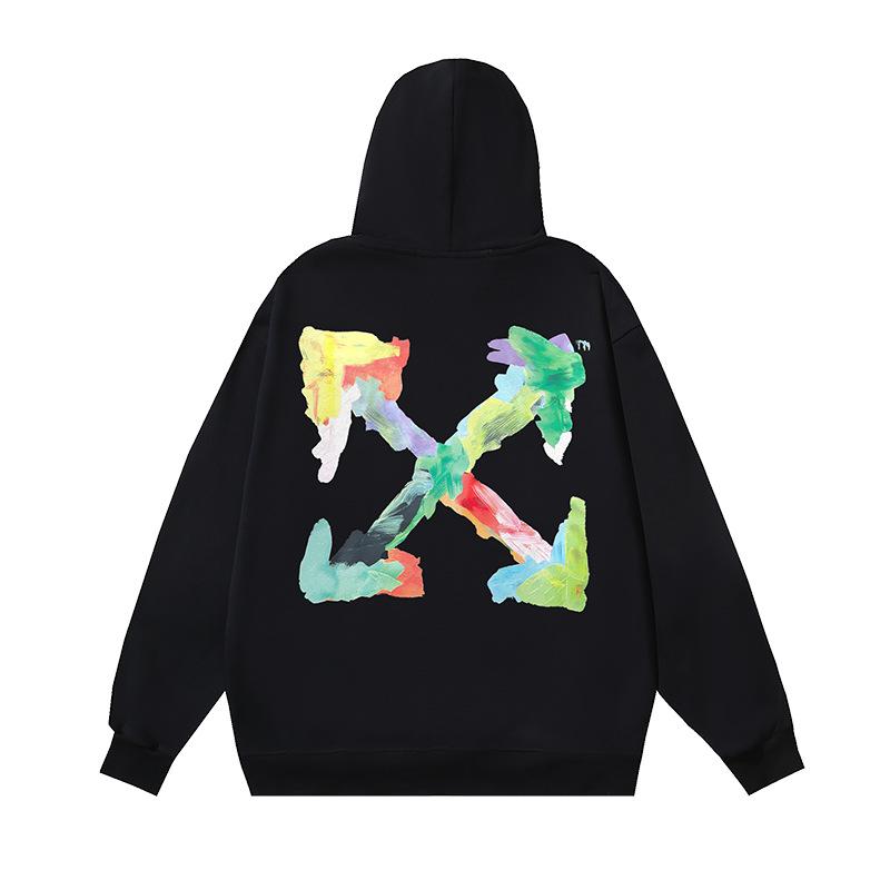 1082 Blanco Roto 2026 Otoño/Invierno Nuevo Color Hoja OW Graffiti Flecha Estampado Sudaderas con Capucha para Hombre y Mujer