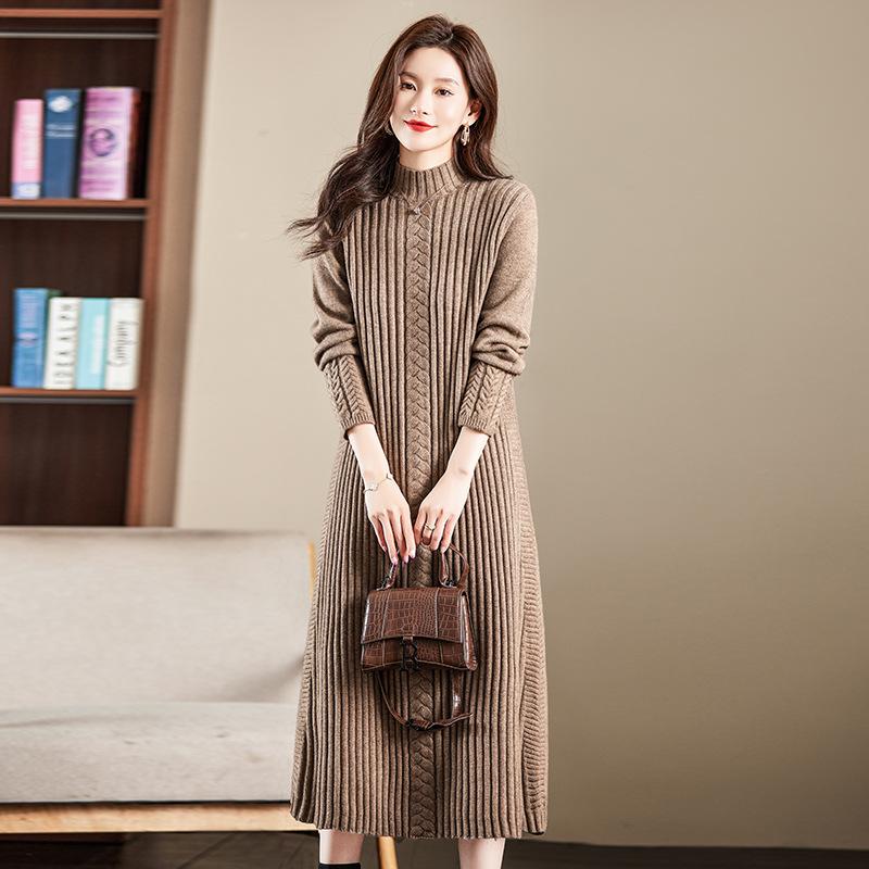 Large Size Thickened Primer Dress Women's Autumn and Winter New with Coat Loose Knitted Long Knee Long Dress Tide