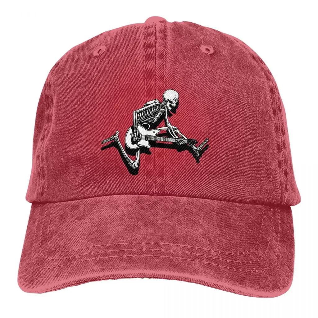 Washed Men's Baseball Cap Skeleton Guitarist Jump Trucker Snapback Cowboy Caps Dad Hat Guitar Rock Golf Hats